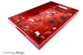 Red rectangular lacquer tray with hand-painted lotus 22*35